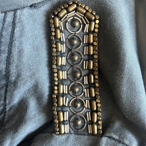 Free People Gray Utility Military Jacket with Red Trim and Gold Epaulets - Picture 9 of 16